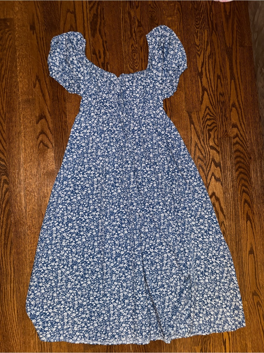SHEIN Blue Floral Midi Dress with Puff Sleeves